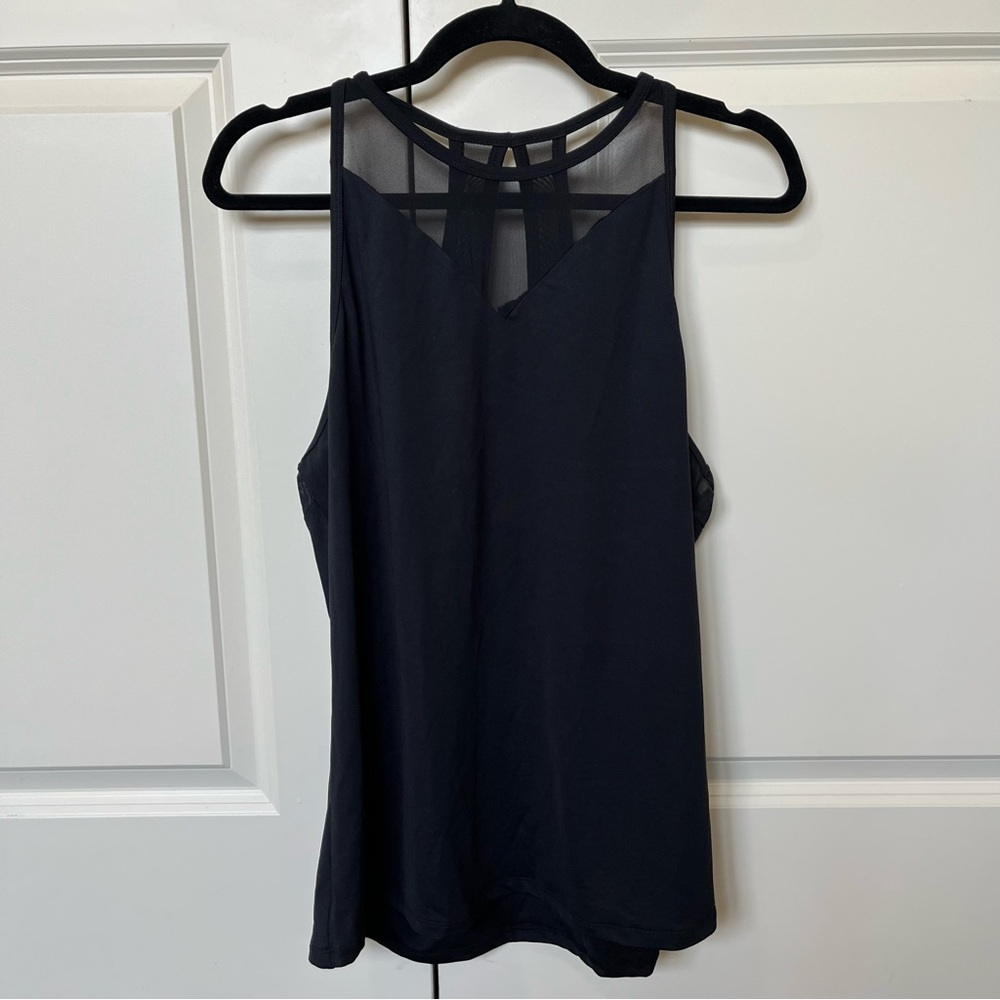 Cycle House Powered by Marika Black Mesh Detail Tank Top, V front, size XL